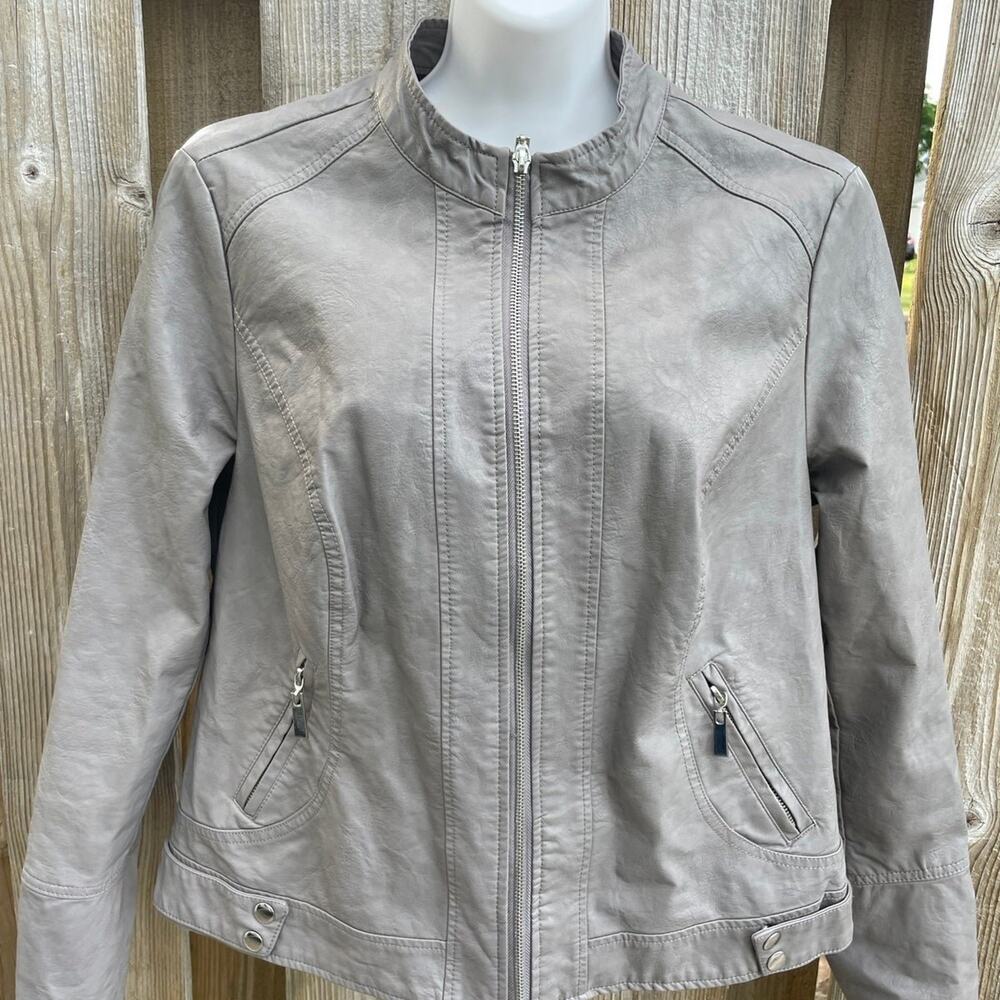 Gray Faux Leather Jacket, XL
